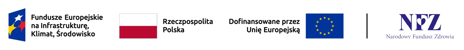 Logotypy: Unii Europejskiej, Rzeczypospolitej Polskiej, Funduszy Europejskich na Infrastrukturę, Klimat, Środowisko, Narodowego Funduszu Zdrowia